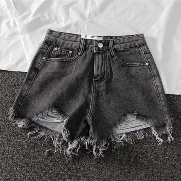 wide leg hole black denim womens shorts casual streetwear loose solid color white jeans, White;black
wide leg hole black denim womens shorts casual streetwear loose solid color white jeans, White;black