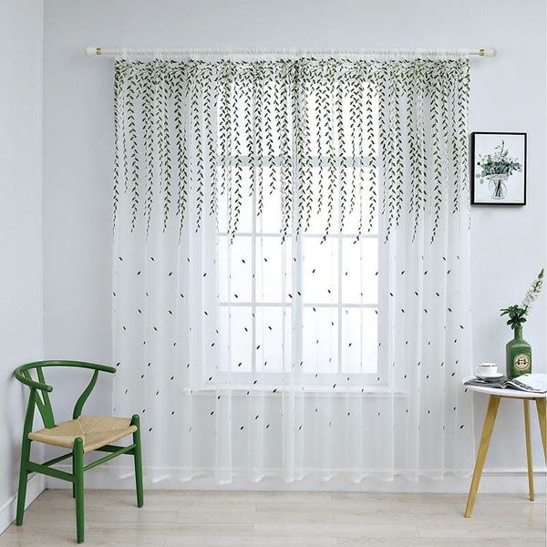 leaves embroidery voile screen sheer curtain for living room bedroom door window tulle valance drape decor & drapes