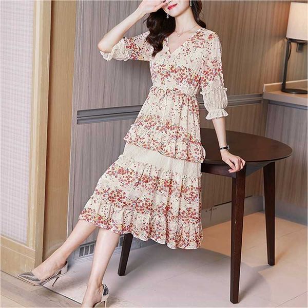 summer printed chiffon dress casual elegant women three quarter sleeve v-neck floral a-line party dresses vestidos 210531, Black;gray
summer printed chiffon dress casual elegant women three quarter sleeve v-neck floral a-line party dresses vestidos 210531, Black;gray
