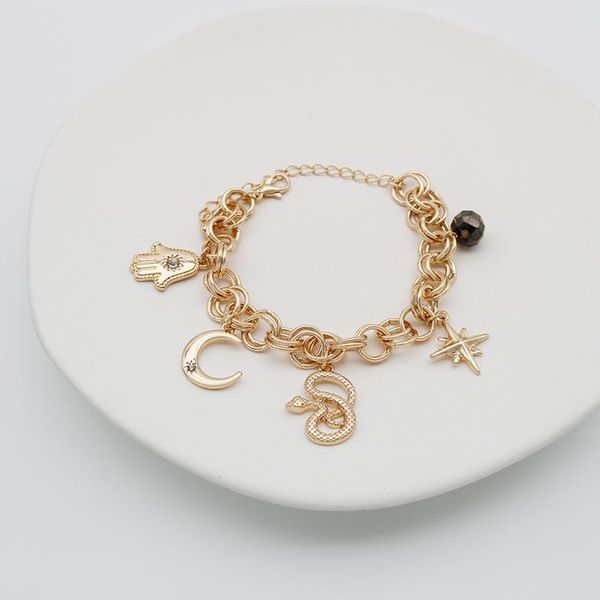 link, chain link bracelet for women hamsa hand moon snake star glass stones delicate jewelry cool girl 2021 a019, Black
link, chain link bracelet for women hamsa hand moon snake star glass stones delicate jewelry cool girl 2021 a019, Black