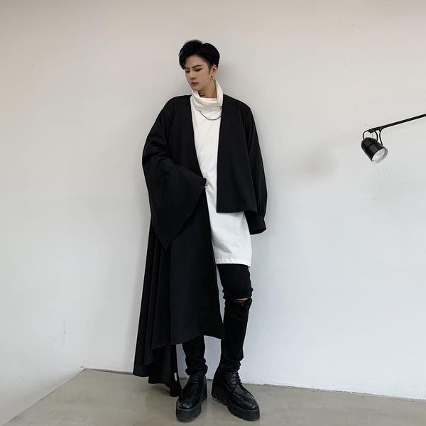 men's casual shirts men asymmetric long sleeve cardigan shirt coat male japan streetwear gothic loose cloak outerwear stage clothing, White;black
men's casual shirts men asymmetric long sleeve cardigan shirt coat male japan streetwear gothic loose cloak outerwear stage clothing, White;black