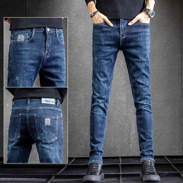 men's jeans spring and autumn korean slim leggings medium waist small straight leg long pants casual fashion, Blue
men's jeans spring and autumn korean slim leggings medium waist small straight leg long pants casual fashion, Blue