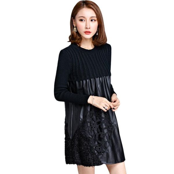 casual dresses elegant women's leather knitting sweater stitching dress long section autumn winter sleeves large size womens clothing, Black;gray
casual dresses elegant women's leather knitting sweater stitching dress long section autumn winter sleeves large size womens clothing, Black;gray