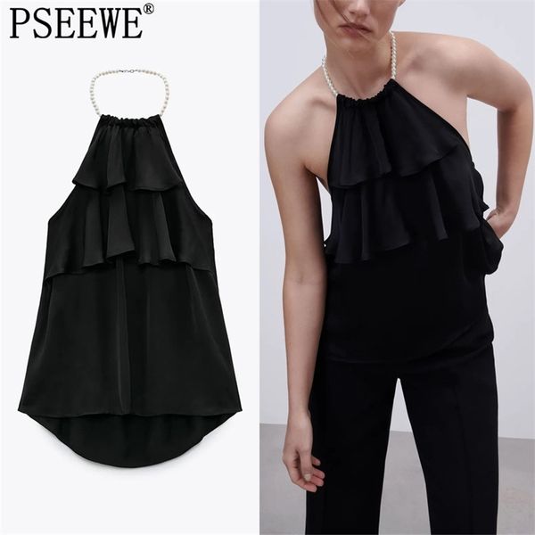 wpman black faux pearls halter women fashion backless ruffle summer blouses female elegant 210519, White
wpman black faux pearls halter women fashion backless ruffle summer blouses female elegant 210519, White