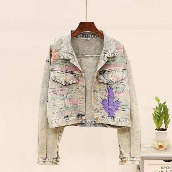 women's jackets autumn fashion print graffiti hand-painted beading short coat women loose long sleeve student denim jacket female, Black;brown 
women's jackets autumn fashion print graffiti hand-painted beading short coat women loose long sleeve student denim jacket female, Black;brown
