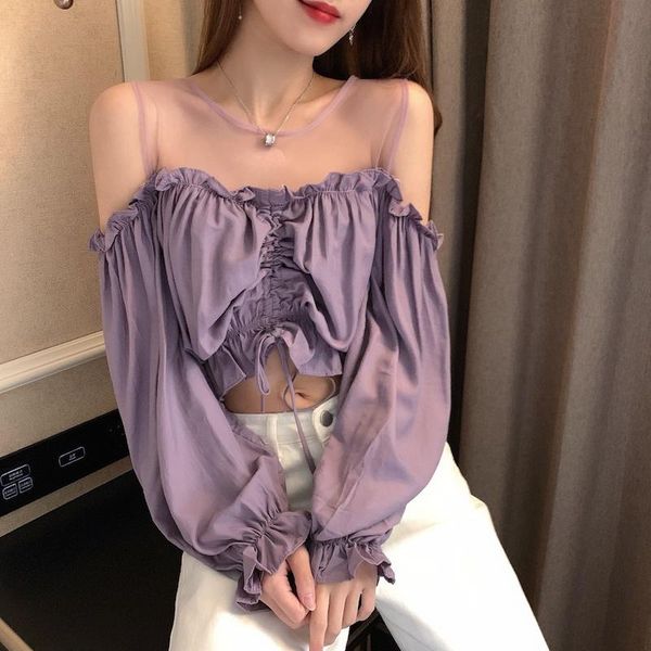 off shoulder blouses perspective hollow out crop autumn style shirts long sleeve women's clothing korean fashion brand &, White
off shoulder blouses perspective hollow out crop autumn style shirts long sleeve women's clothing korean fashion brand &, White