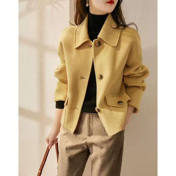 women's wool & blends women pocket woolen jacket yellow short solid causal autumn coat, Black
women's wool & blends women pocket woolen jacket yellow short solid causal autumn coat, Black