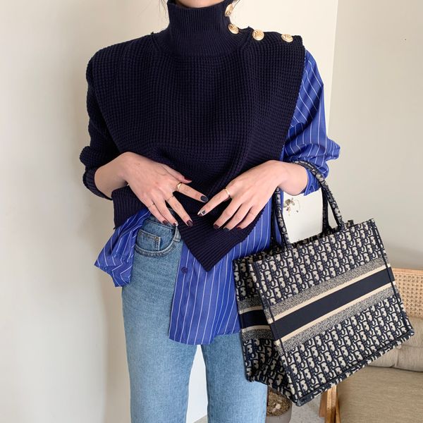 women's sweaters korean chic autumn high collar side buttons fake two-piece shirt stitching striped bubble sleeve sweater blue wom, White;black
women's sweaters korean chic autumn high collar side buttons fake two-piece shirt stitching striped bubble sleeve sweater blue wom, White;black