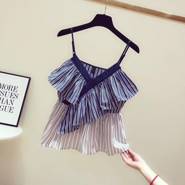 women's tanks & camis 2021 korea-style summer color block striped small for women irregular ruffle v-neck strap casual female, White
women's tanks & camis 2021 korea-style summer color block striped small for women irregular ruffle v-neck strap casual female, White