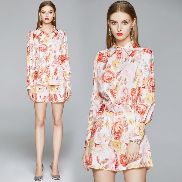 women's tracksuits spring summer fall runway 2 piece womens sets retro floral print collar lantern sleeve shirt blouse shorts suits out, Gray
women's tracksuits spring summer fall runway 2 piece womens sets retro floral print collar lantern sleeve shirt blouse shorts suits out, Gray