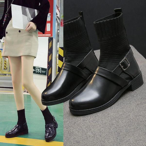 boots 2021 autumn winter sock leather short ankle for women shoes woman square toe mid heels metal buckle ladies, Black
boots 2021 autumn winter sock leather short ankle for women shoes woman square toe mid heels metal buckle ladies, Black