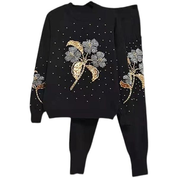 women's tracksuits fashion autumn two piece set women pullover sweater+little feet pants casual beading flowers womens 2, Gray
women's tracksuits fashion autumn two piece set women pullover sweater+little feet pants casual beading flowers womens 2, Gray