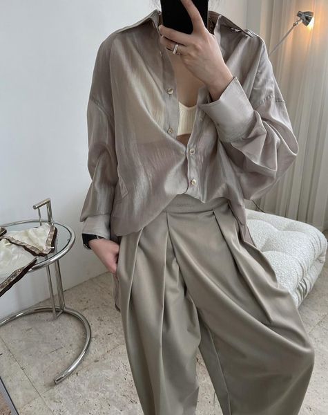 spring woman tencel beautiful shirt with long sleeves women's polos, White 
spring woman tencel beautiful shirt with long sleeves women's polos, White