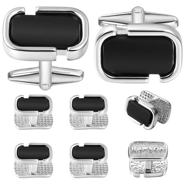hawson enamel cufflinks studs set men's tuxedo shirt fashion black cuff button gifts for wedding fashion jewelry, Silver
hawson enamel cufflinks studs set men's tuxedo shirt fashion black cuff button gifts for wedding fashion jewelry, Silver