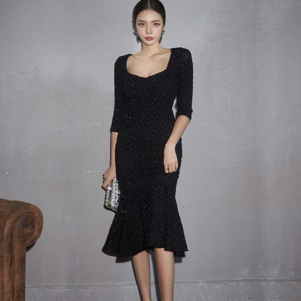 elegant party dress autumn winter simple fashion square neck high waist slim fishtail hem comfortable shiny british style 210529, Black;gray
elegant party dress autumn winter simple fashion square neck high waist slim fishtail hem comfortable shiny british style 210529, Black;gray