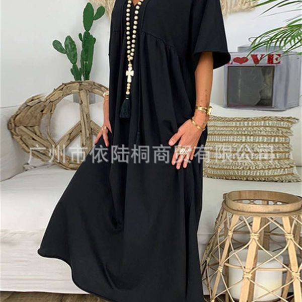 2020 summer women's solid v-neck short sleeve casual large dress, Black;gray
2020 summer women's solid v-neck short sleeve casual large dress, Black;gray