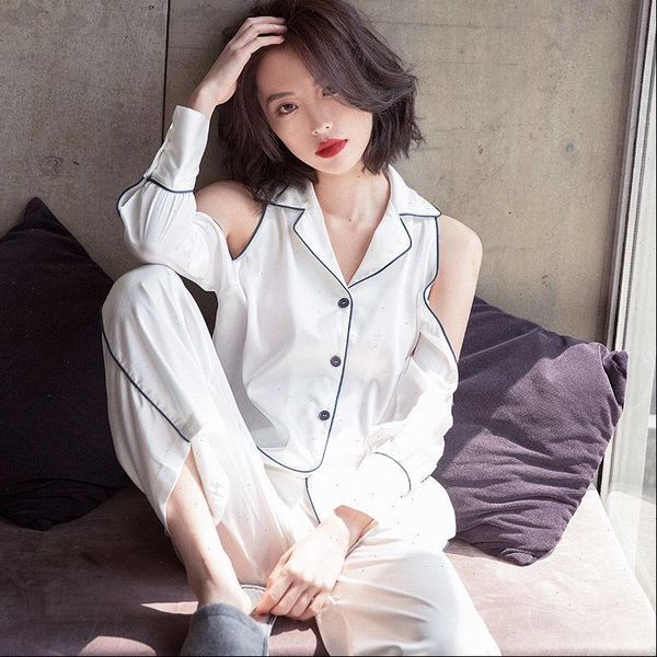 pajama suit with long sleeve women sleepwear turned tie pocket cute button trousers, Black;red
pajama suit with long sleeve women sleepwear turned tie pocket cute button trousers, Black;red