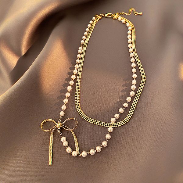 xianlan415 bowknot pearl necklace female double dust luxury niche design collarbone light chain in new luxury necklace, Silver
xianlan415 bowknot pearl necklace female double dust luxury niche design collarbone light chain in new luxury necklace, Silver