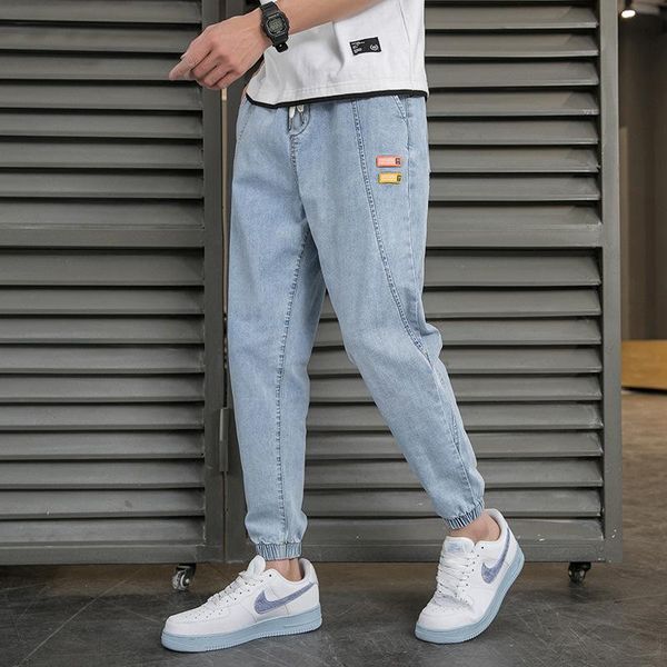 light color stitching men's jeans spring and summer 2021 slim trend corset harem pants sports, Blue
light color stitching men's jeans spring and summer 2021 slim trend corset harem pants sports, Blue
