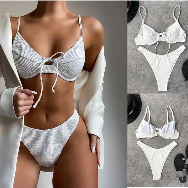women's swimwear women split swimsuit set, solid color v-neck tie-up padded bikini + elastic waist panties for summer 2021, beachwear, White;black
women's swimwear women split swimsuit set, solid color v-neck tie-up padded bikini + elastic waist panties for summer 2021, beachwear, White;black