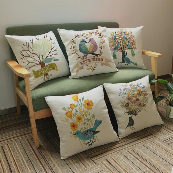 cushion/decorative pillow cotton linen square 18" birds and peacock sofa decorative cushion living room chair soft pillowcase animal