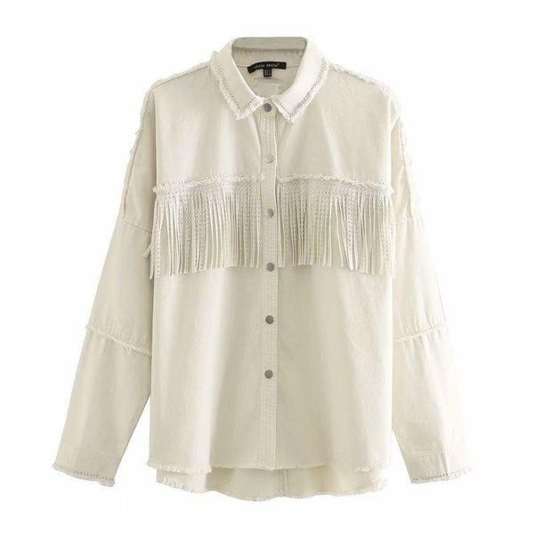 women's blouses & shirts 2021 spring and summer clothing european american style street fashion all-matching rivet tassel jacket coat, White
women's blouses & shirts 2021 spring and summer clothing european american style street fashion all-matching rivet tassel jacket coat, White