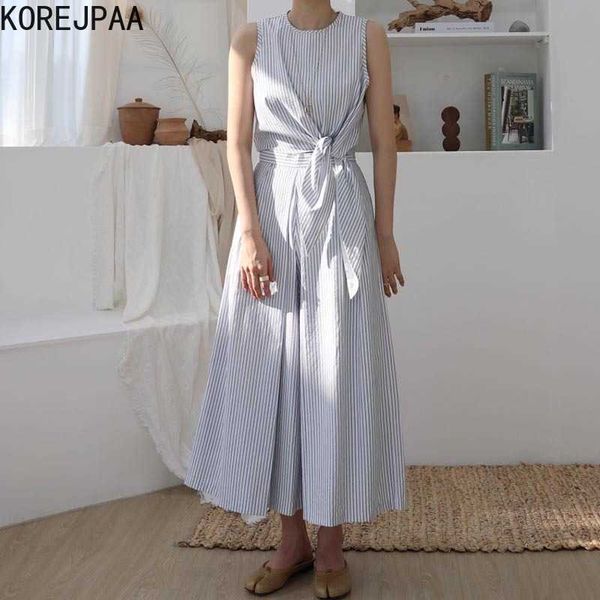 korejpaa women sets summer korean chic temperament round neck sleeveless bow tie shirt high waist striped wide-leg trousers 210526, White
korejpaa women sets summer korean chic temperament round neck sleeveless bow tie shirt high waist striped wide-leg trousers 210526, White