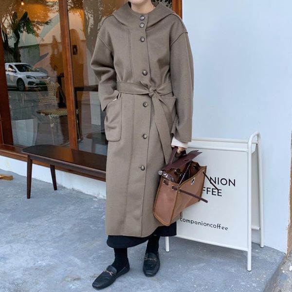 women's wool & blends 2021 winter women beige hooded long coat with belt single breasted elegant woolen overcoat female warm clothes ou, Black
women's wool & blends 2021 winter women beige hooded long coat with belt single breasted elegant woolen overcoat female warm clothes ou, Black