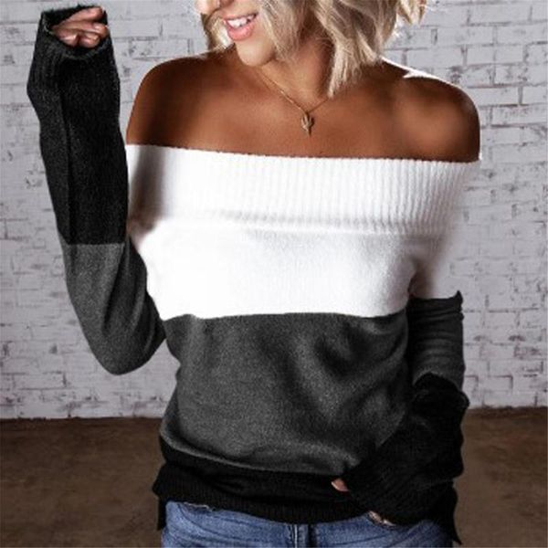 women's sweaters ladies fashion striped patchwork strapless long sleeve one-shoulder pullover loose soft knitted sweater knit, White;black
women's sweaters ladies fashion striped patchwork strapless long sleeve one-shoulder pullover loose soft knitted sweater knit, White;black