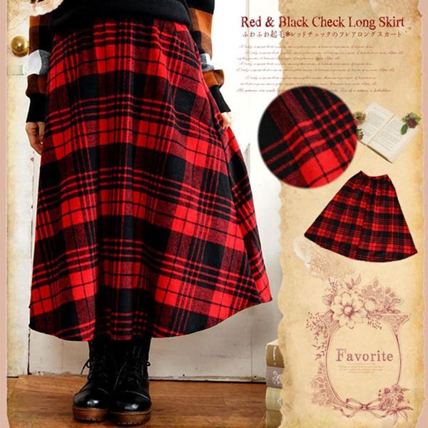 skirts autumn winter mori girl long plaid skirt women sweet red black grid elastic waist knitted cotton retro a-line female t618
skirts autumn winter mori girl long plaid skirt women sweet red black grid elastic waist knitted cotton retro a-line female t618