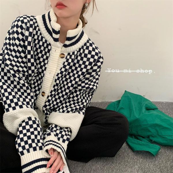 women's knits & tees fashion stand collar fall plaid sweater women 2021 single breasted vintage knitted cardigan autumn soft warm suete, White
women's knits & tees fashion stand collar fall plaid sweater women 2021 single breasted vintage knitted cardigan autumn soft warm suete, White