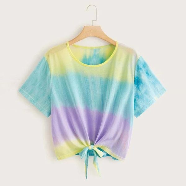 summer casual simple t-shirt base women tie-dye o-neck cut out crop short sleeve tie knot women's, White
summer casual simple t-shirt base women tie-dye o-neck cut out crop short sleeve tie knot women's, White