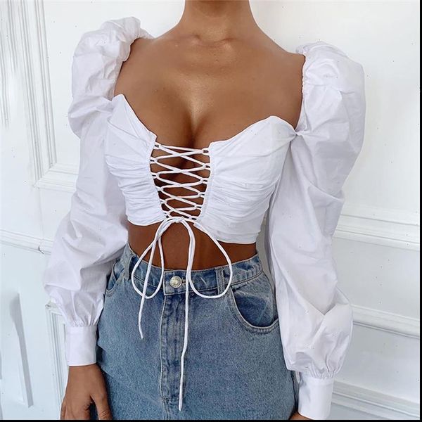 women shirts ladies puff sleeve strapless crop white solid hollow out lace up blouses midriff baring nbsp
women shirts ladies puff sleeve strapless crop white solid hollow out lace up blouses midriff baring nbsp