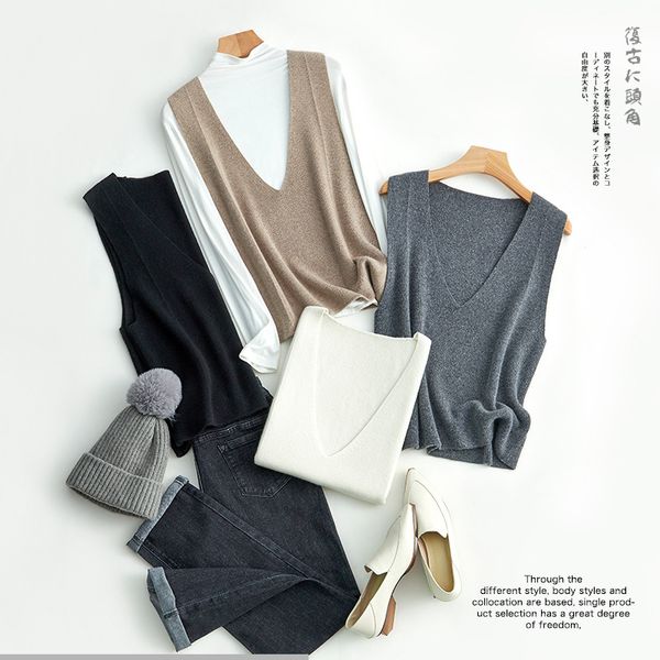 straight autumn winter bai girdle warm and comfortable wool blend v-neck sleevels knitted waistcoat, Black;white
straight autumn winter bai girdle warm and comfortable wool blend v-neck sleevels knitted waistcoat, Black;white