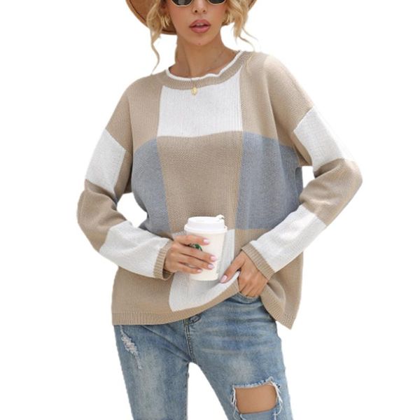 women's sweaters women color block plaid pullover sweater round neck long sleeve fall winter knitwear, White;black
women's sweaters women color block plaid pullover sweater round neck long sleeve fall winter knitwear, White;black