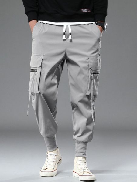 men flap pocket drawstring waist pants v5qh#, Black 
men flap pocket drawstring waist pants v5qh#, Black
