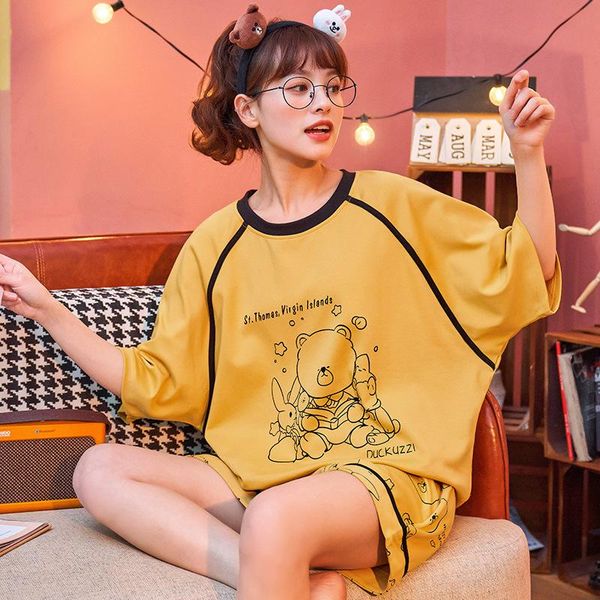 women's pure cotton pajamas sets summer cartoons short sleeve shorts home wear two-piece casual sleepwear, Black;red
women's pure cotton pajamas sets summer cartoons short sleeve shorts home wear two-piece casual sleepwear, Black;red