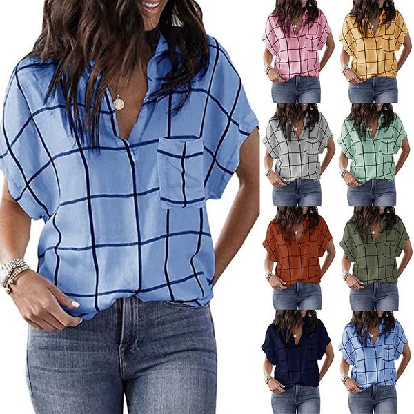 women's t-shirt summer fashion casual loose check print short-sleeved pocket v-neck plus size pullover for girls, White
women's t-shirt summer fashion casual loose check print short-sleeved pocket v-neck plus size pullover for girls, White