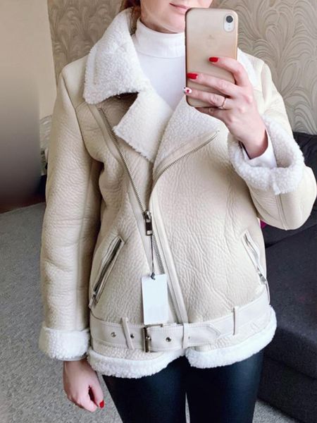 women's leather & faux trendy winter lamb jacket women lambs wool fur collar pu moto zipper warm thick outerwear, Black
women's leather & faux trendy winter lamb jacket women lambs wool fur collar pu moto zipper warm thick outerwear, Black