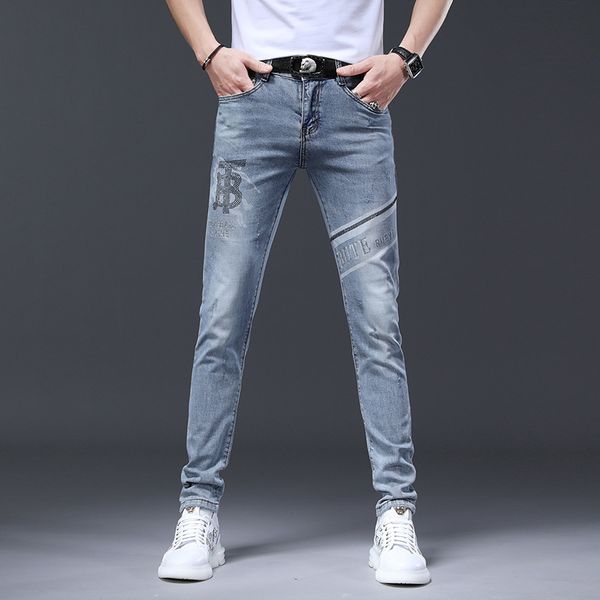 fashion jeans 2021 spring and summer blue men's brand printing drill slim elastic leggings pants
fashion jeans 2021 spring and summer blue men's brand printing drill slim elastic leggings pants