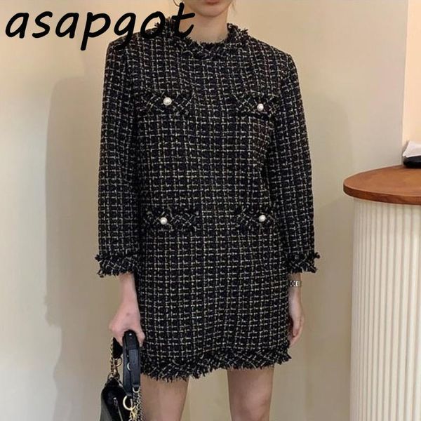 casual dresses korean chic elegant temperament o neck tassel patchwork pearl button plaid tweed dress mini loose black vestido, Black;gray
casual dresses korean chic elegant temperament o neck tassel patchwork pearl button plaid tweed dress mini loose black vestido, Black;gray