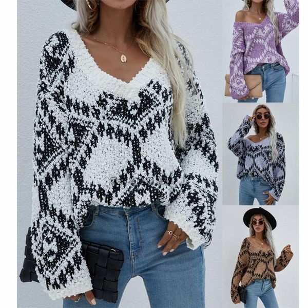 women's sweaters 2021 fall/winter european and american fashion long-sleeved loose large knitted commuter pullover bold unrestrained, White;black
women's sweaters 2021 fall/winter european and american fashion long-sleeved loose large knitted commuter pullover bold unrestrained, White;black