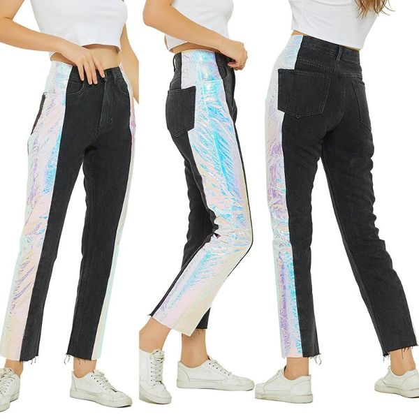 and the united states women's fashion loose bf wind splicing noctilucent super black nine points high waist jeans cloth, Blue
and the united states women's fashion loose bf wind splicing noctilucent super black nine points high waist jeans cloth, Blue