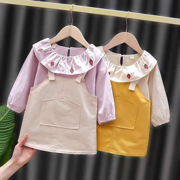 girl's dresses spring autumn baby girls long sleeve strawberry blouse + overalls dress princess party kids children 2pcs clothes vesti, Red;yellow
girl's dresses spring autumn baby girls long sleeve strawberry blouse + overalls dress princess party kids children 2pcs clothes vesti, Red;yellow