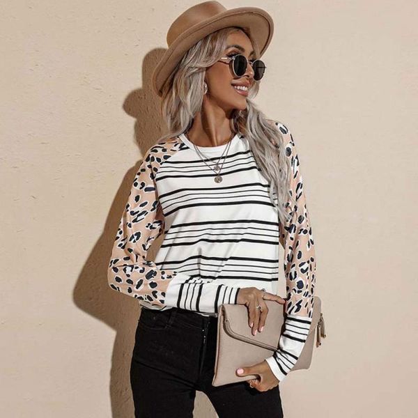 women's sweaters women leopard print pullover 2021 autumn splicing long sleeve casual loose stripe sweater ladies o-neck jumper, White;black
women's sweaters women leopard print pullover 2021 autumn splicing long sleeve casual loose stripe sweater ladies o-neck jumper, White;black