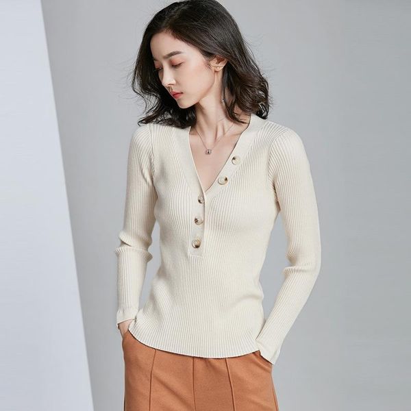 women's sweaters knitted pullovers sweater women 2021 autumn solid v neck long sleeve button stretch pullover pull femme, White;black
women's sweaters knitted pullovers sweater women 2021 autumn solid v neck long sleeve button stretch pullover pull femme, White;black