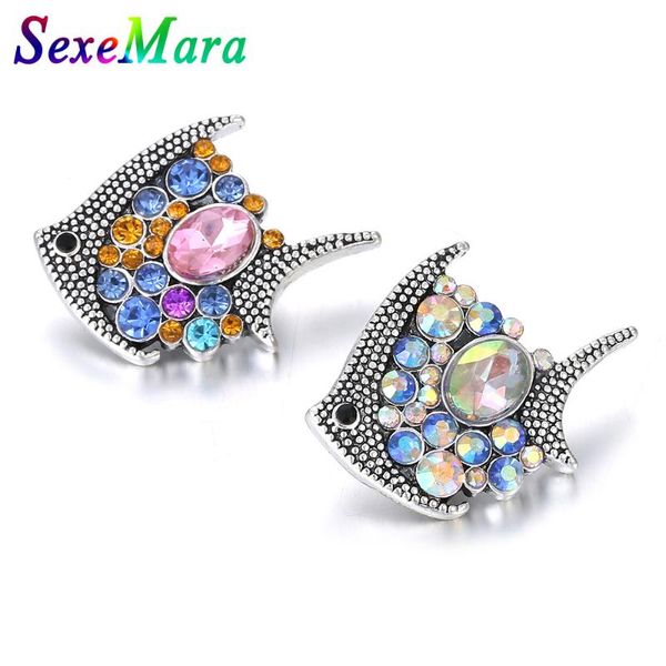 charm bracelets 6pcs snap button jewelry rhinestone fish 18mm metal buttons fit leather silver bracelet bangles, Golden;silver