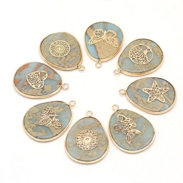 charms drop-shaped pendant natural stone ocean ore gilt edge charm for jewelry making diy necklace eardrop accessories 26x35mm, Bronze;silver
charms drop-shaped pendant natural stone ocean ore gilt edge charm for jewelry making diy necklace eardrop accessories 26x35mm, Bronze;silver