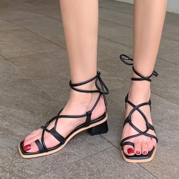 korean summer women gladiator sandals ankle strap 2021 female shoes middle chunky heels lace up flip flops big size 41 42 43, Black
korean summer women gladiator sandals ankle strap 2021 female shoes middle chunky heels lace up flip flops big size 41 42 43, Black