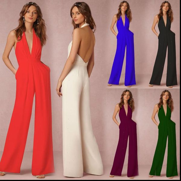 office deep v womens jumpsuit neck flared pants one pieces macacao feminino halter strapless pocket simple woman, Black;white
office deep v womens jumpsuit neck flared pants one pieces macacao feminino halter strapless pocket simple woman, Black;white